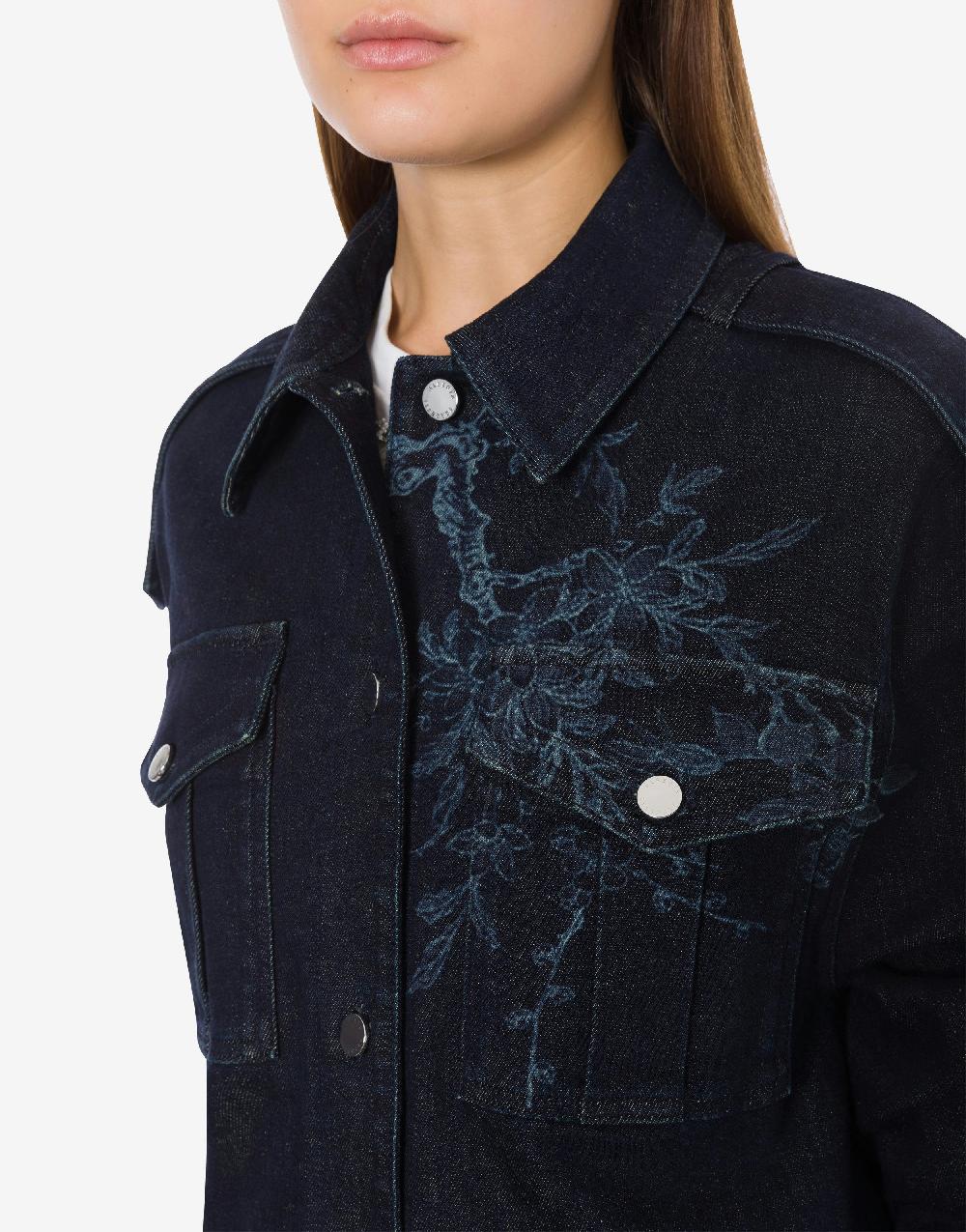 Alberta Ferretti Shirt jacket in denim con stampa ciliegio e farfalle Trasporto libero internazionale