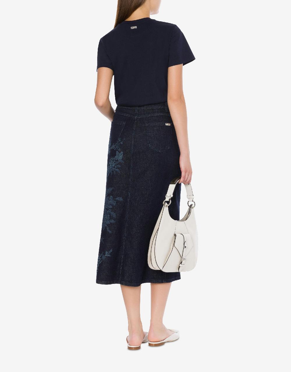 Alberta Ferretti Gonna in denim con disegno ciliegio e farfalle Novità