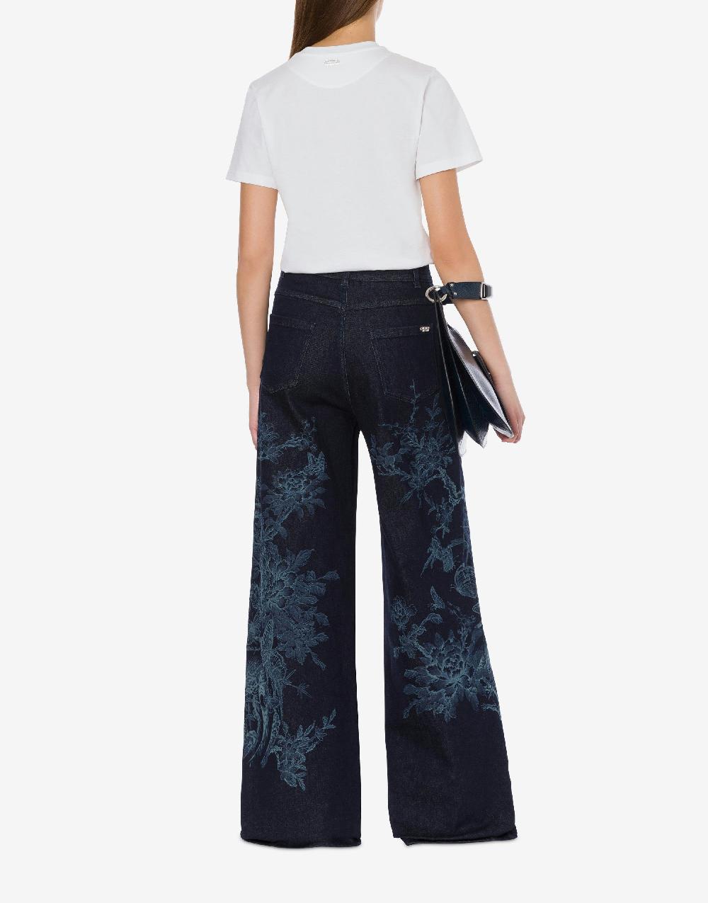 Alberta Ferretti Pantalone in denim con disegno ciliegio e farfalle Presa