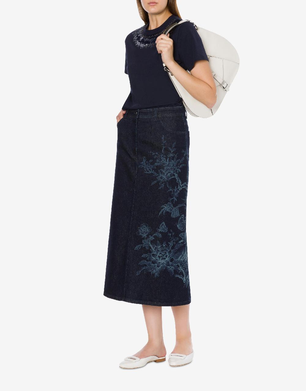 Alberta Ferretti T-shirt in jersey con ricamo paillettes e stones Sconto