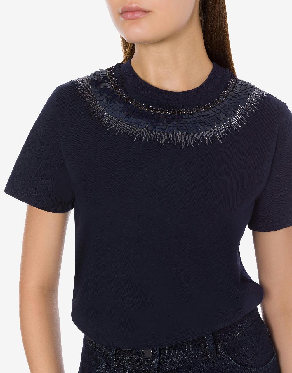 Alberta Ferretti T-shirt in jersey con ricamo paillettes e stones Sconto