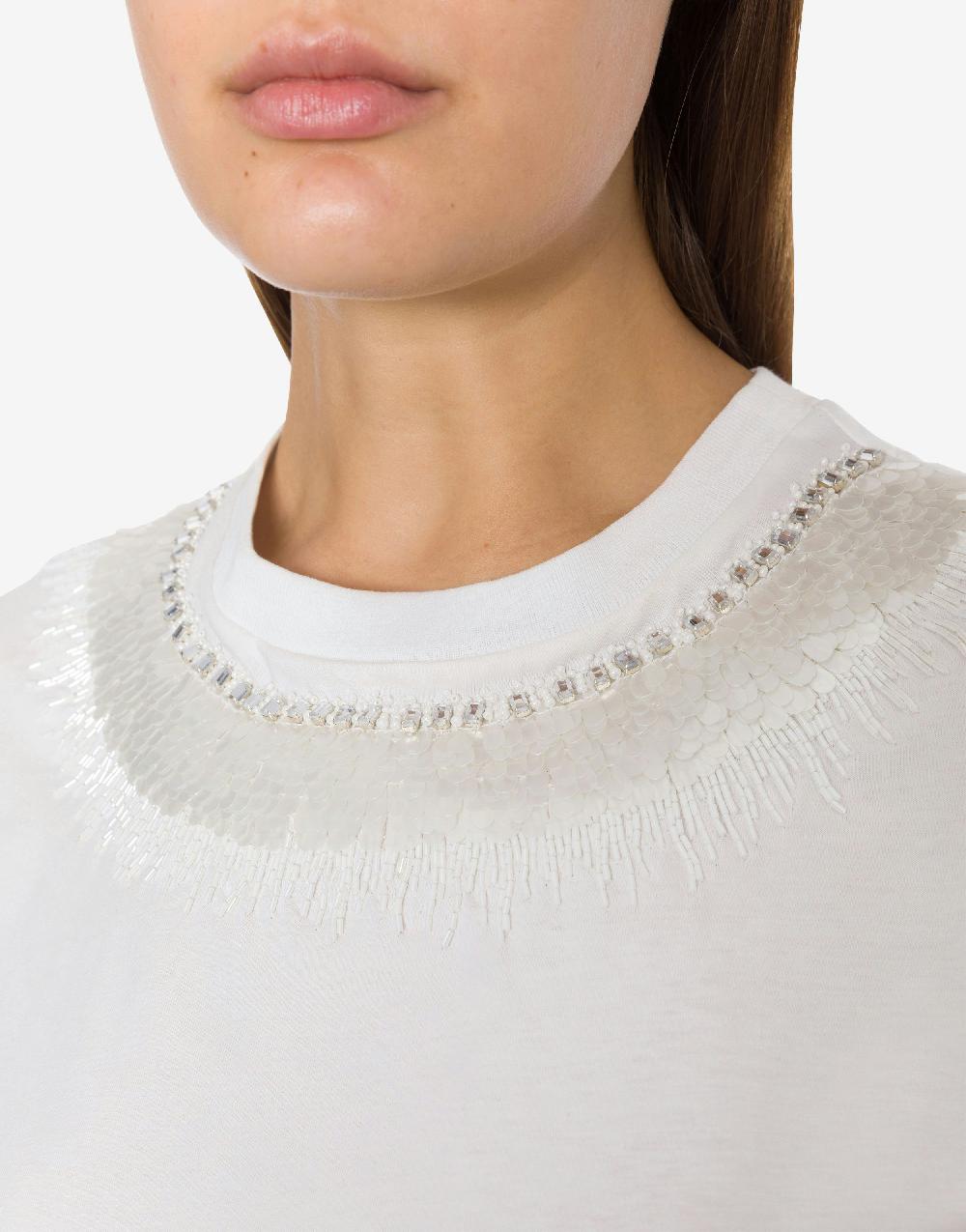 Alberta Ferretti T-shirt in jersey con ricamo paillettes e stones Online