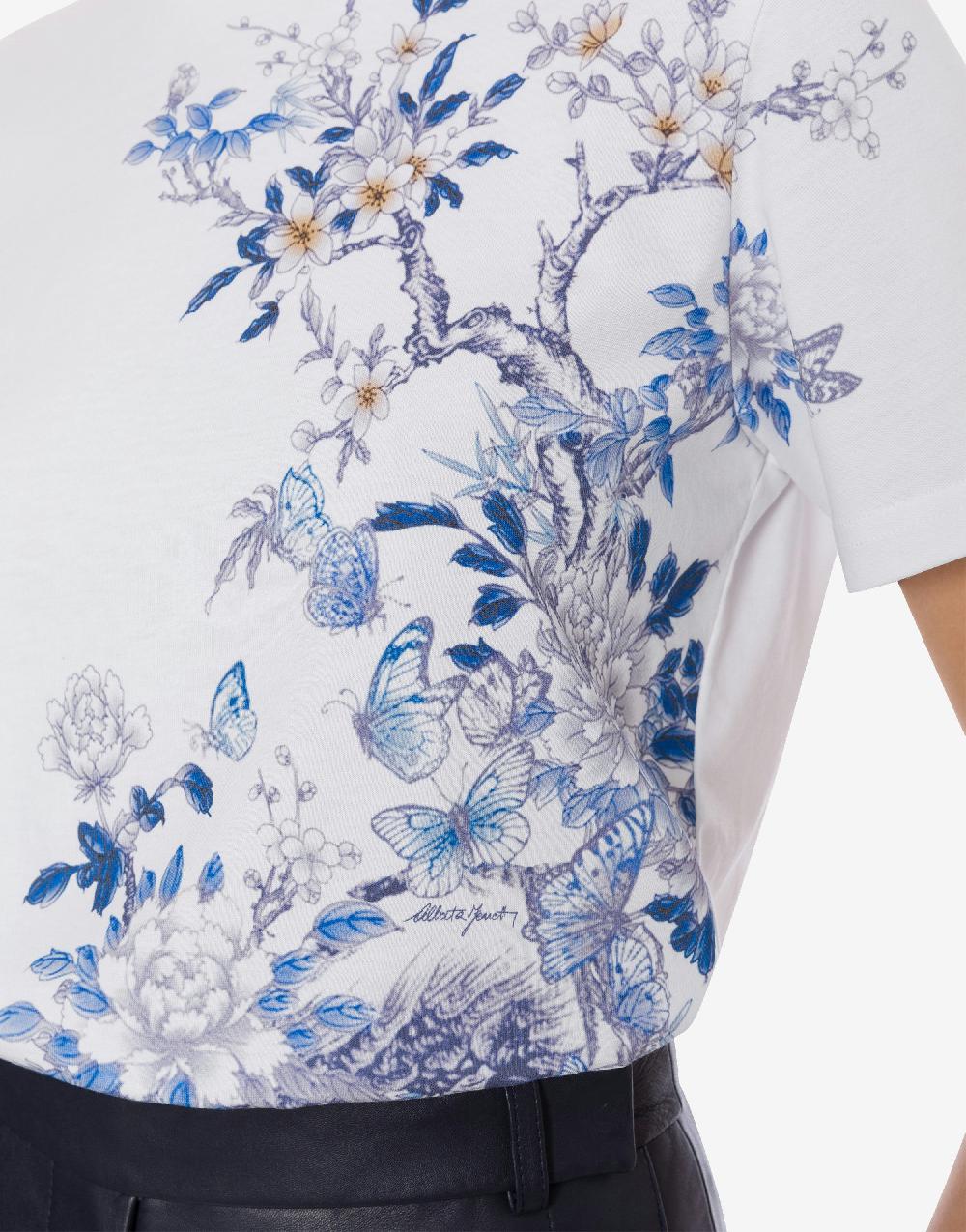 Alberta Ferretti T-shirt in jersey con stampa ciliegio e farfalle In Vendita