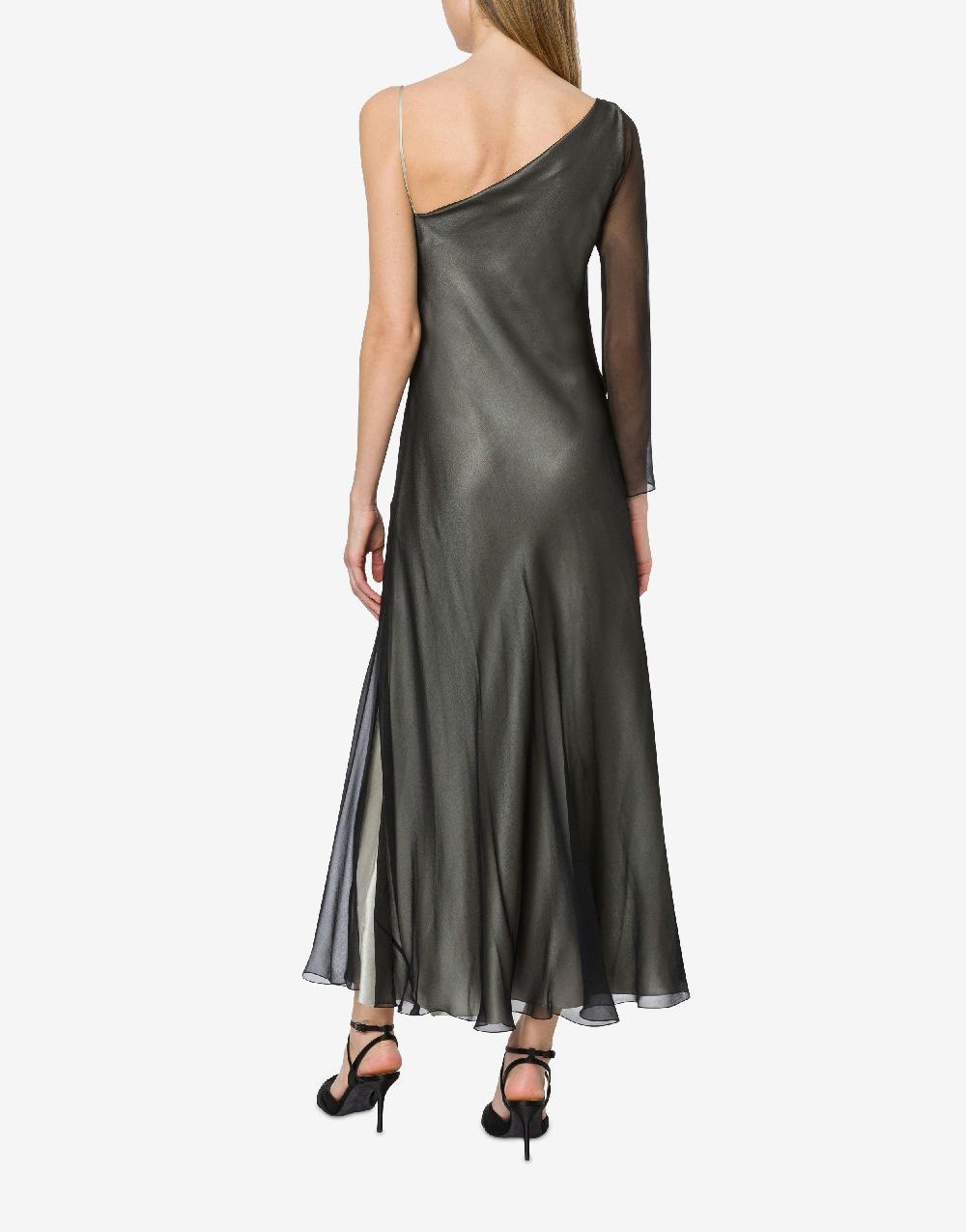 Alberta Ferretti Abito lungo in raso e chiffon con pizzo Saldi Di Fabbrica